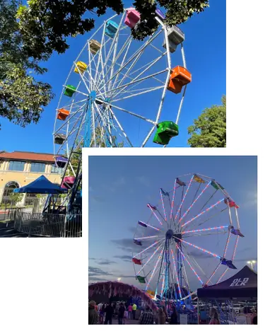 Two Ferris wheel rentals at daytime and evening events